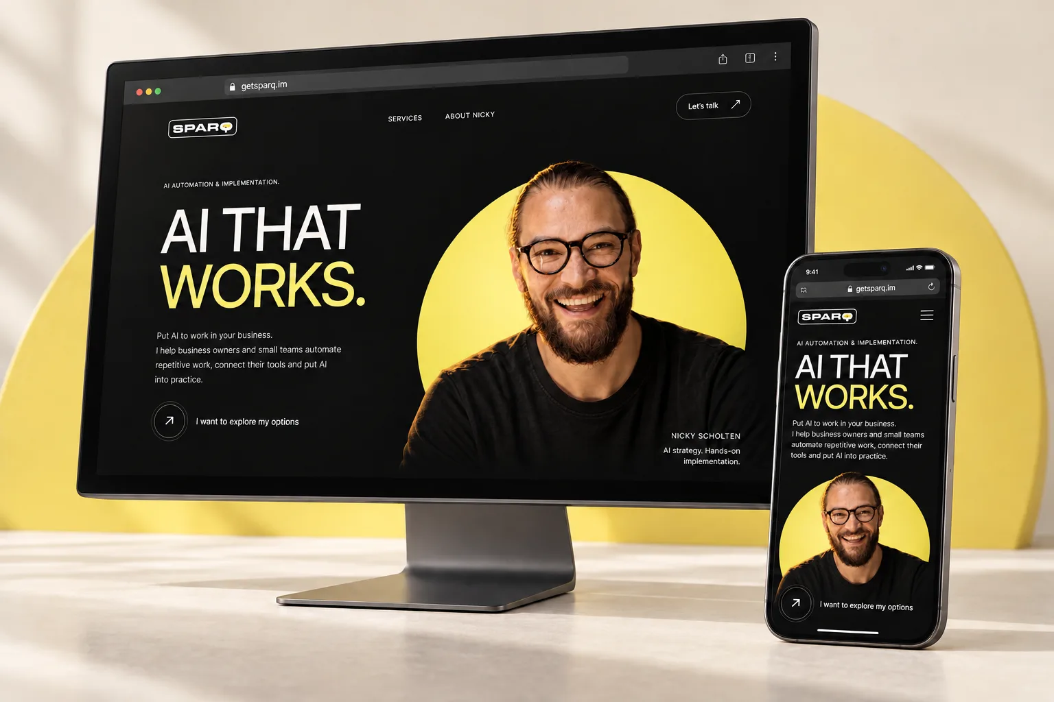 Illustrative SPARQ website presentation on a desktop monitor and phone